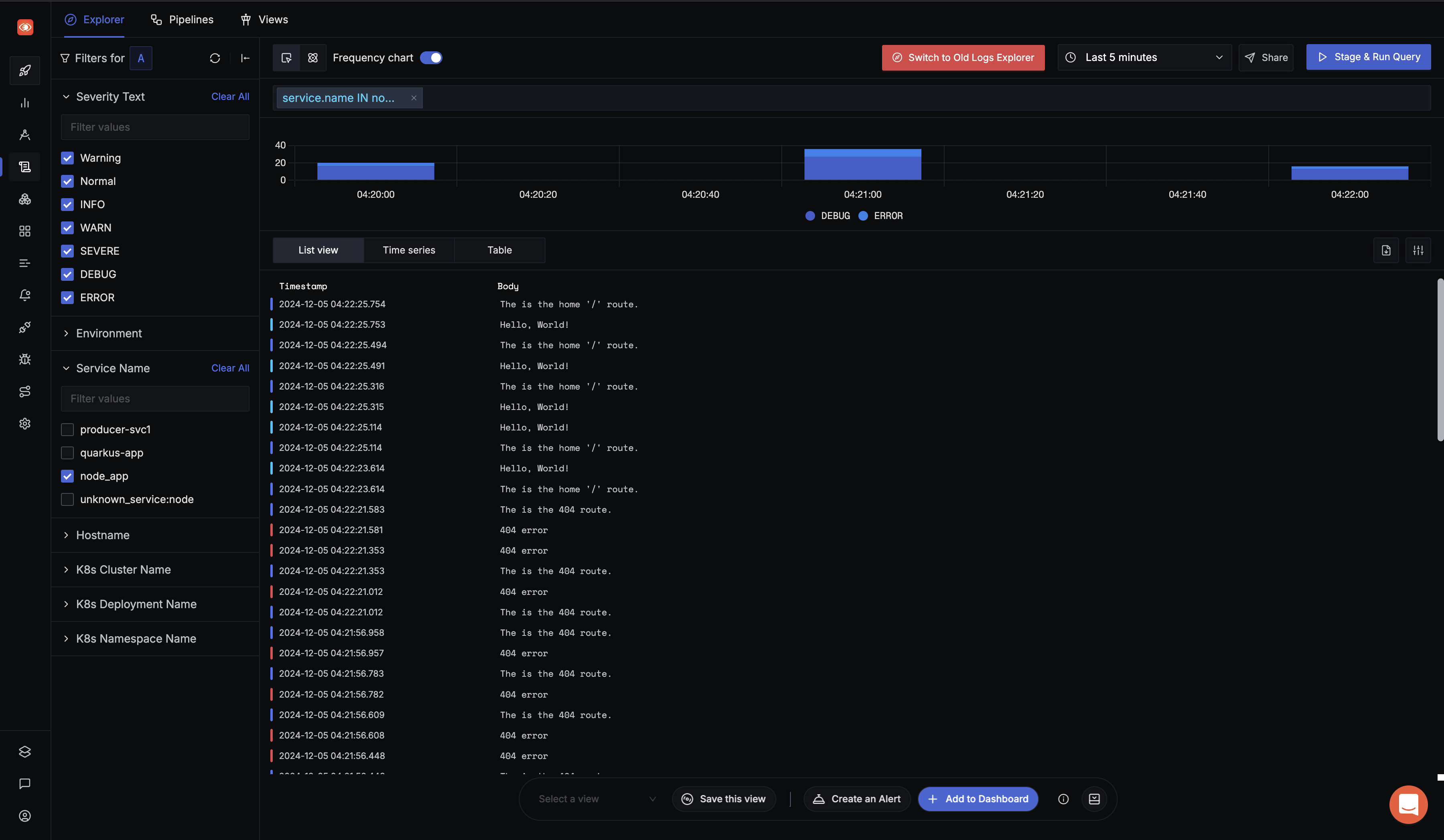 Logs management tab